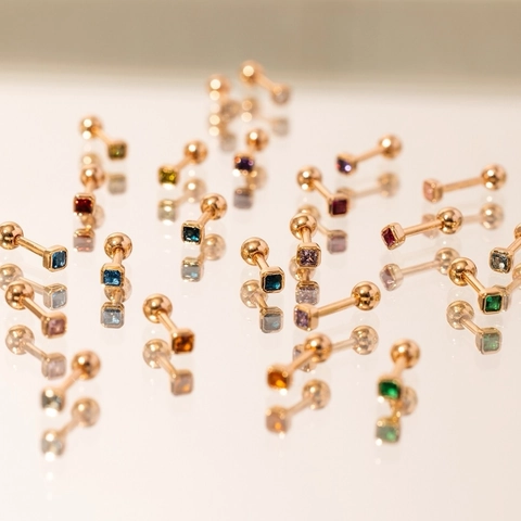 Minimalist Titanium Steel 12 Months Birthstone Stud Earrings Square Colorful Rhinestone Screw Back Jewelry For Women
