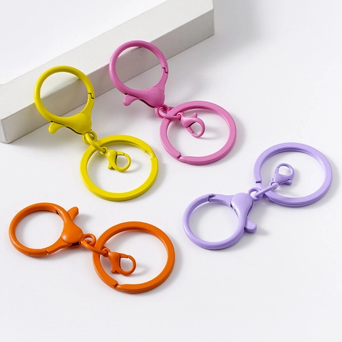 Lacquered Alloy Keychain Accessories Set For DIY Craft Colorful Matte Lobster Clasp With Round Open Ring Connection Findings