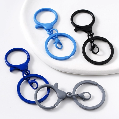 Lacquered Alloy Keychain Accessories Set For DIY Craft Colorful Matte Lobster Clasp With Round Open Ring Connection Findings