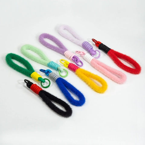 Handgeweven Kleurrijke Pluche Sleutelhanger Koord DIY Telefoon Lanyard Tas Charm Accessoire Zachte Faux Bont Strap Sieraden