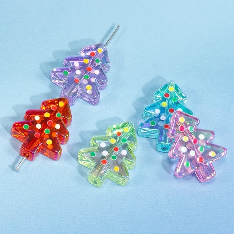 Perles en Acrylique Sapin de Noël Iridescent Motifs à Pois Peints à la Main Perles en Vrac Accessoires Bijoux DIY