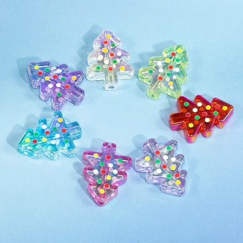 Perles en Acrylique Sapin de Noël Iridescent Motifs à Pois Peints à la Main Perles en Vrac Accessoires Bijoux DIY