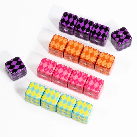 Acrylic Cube Beads Argyle Pattern Diamond Lattice Contrast Color Square Straight Hole Beads For DIY Jewelry Making Keychain Phone Chain