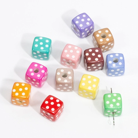 Acrylic Square Polka Dot Loose Beads Multicolor Dice Shape Lacquered Beads For DIY Jewelry Making Mobile Phone Chain