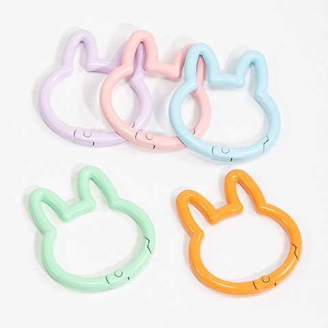 Cartoon Rabbit Shape Spring Gate Ring Alloy Lacquer Macaron Colors DIY Bag Keychain Accessories Snap Hook Buckle