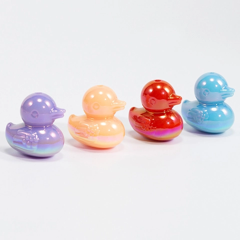 Cartoon Little Duck Flocked Pearlescent Acrylic Beads DIY Jewelry Making Accessories For Keychain Bracelet Craft Supplies