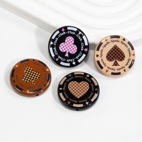 Acrylic Texas Poker Chip Loose Beads Heart Spade Club Diamond Checkerboard Pattern DIY Bracelet Necklace Jewelry Making Findings