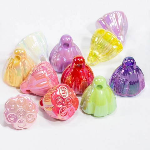 Iridescent Acrylic Lotus Seedpod Beads For DIY Jewelry Making Keychain Phone Chain Accessories Colorful Charm Beads