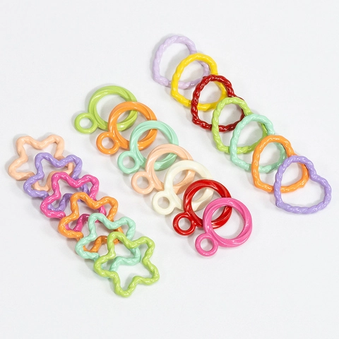 Alloy Twisted Star Heart Round Connector Pendants For DIY Jewelry Making Phone Chain Keychain Decoration Material Colorful Lacquer