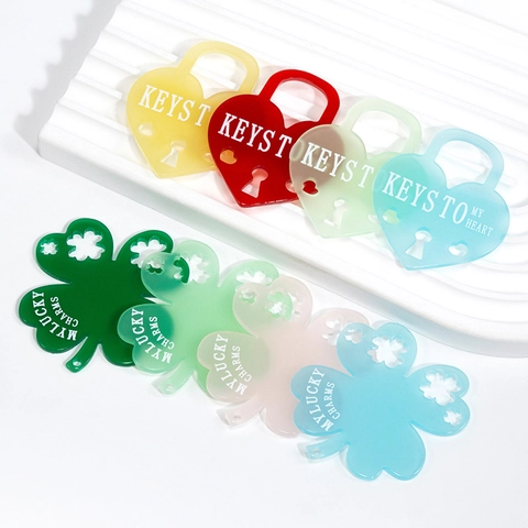 Acrylic DIY Charms Heart Lock Four-Leaf Clover Keychain Pendants Lucky Charms Jewelry Making Findings For Women Girls Gift
