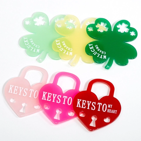 Acrylic DIY Charms Heart Lock Four-Leaf Clover Keychain Pendants Lucky Charms Jewelry Making Findings For Women Girls Gift