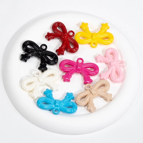 Acrylic Lacquered Bowknot Charms With Stars DIY Jewelry Accessories For Keychain Phone Chain Handmade Craft Decoration