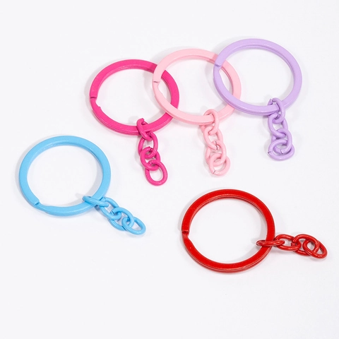 DIY Colorful Alloy Metal Flat Keychain Ring With Short Links Chain Candy Rainbow Color Lacquer Key Ring Connector For Jewelry Making