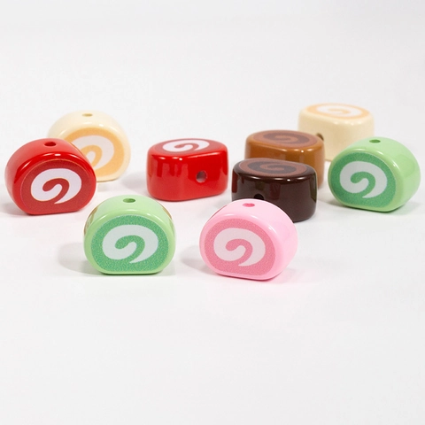 Simulation Swiss Roll Acrylic Beads Sweet Cake Shape Spiral Pattern Loose Beads For DIY Jewelry Making Keychain Pendant