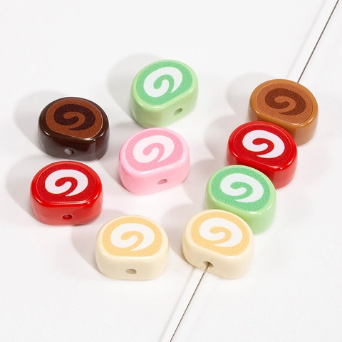 Simulation Swiss Roll Acrylic Beads Sweet Cake Shape Spiral Pattern Loose Beads For DIY Jewelry Making Keychain Pendant