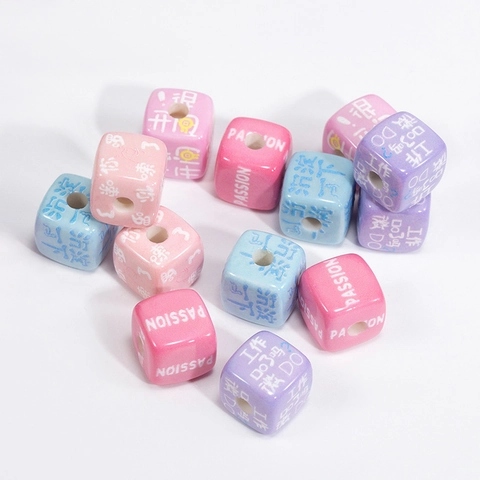 Acrylic Letter Square Beads Colorful Printed Cube Loose Beads For DIY Jewelry Making Keychain Phone Strap Accessory Fun Design