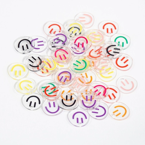 Clear Acrylic Round Smiley Face Charms With Hole DIY Jewelry Keychain Making Transparent Printed Pendant Accessory For Crafting