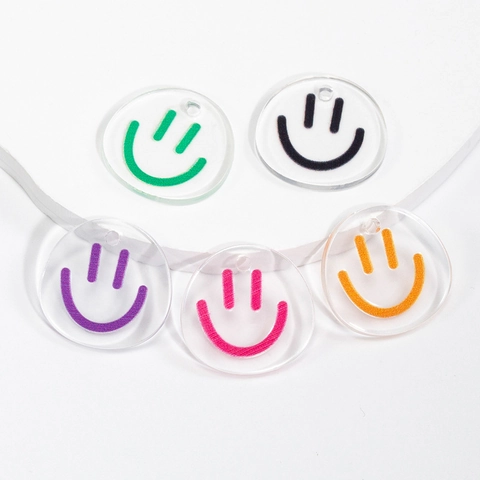 Clear Acrylic Round Smiley Face Charms With Hole DIY Jewelry Keychain Making Transparent Printed Pendant Accessory For Crafting