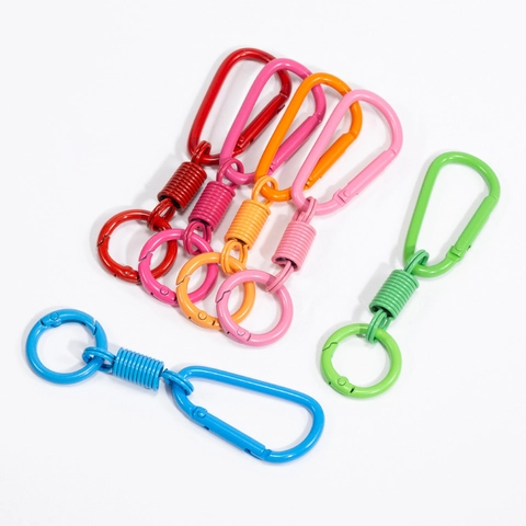 Colorful Painted Alloy D-Ring Carabiner Keychain With Spring Connection Round Key Ring DIY Bag Accessories For Everyday