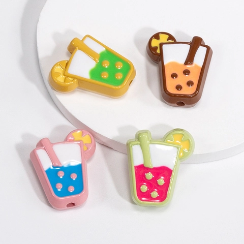 DIY Loose Beads Jewelry Making Accessories Colorful Acrylic Resin Alloy Drink Cup Straw Cup Shapes For Keychain Phone Chain