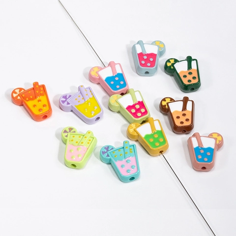 DIY Loose Beads Jewelry Making Accessories Colorful Acrylic Resin Alloy Drink Cup Straw Cup Shapes For Keychain Phone Chain