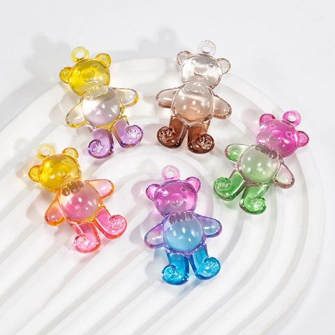 Acrylic Bear Charms Gradient Metallic Candy Color Bear Pendants For DIY Jewelry Making Keychain Backpack Accessories