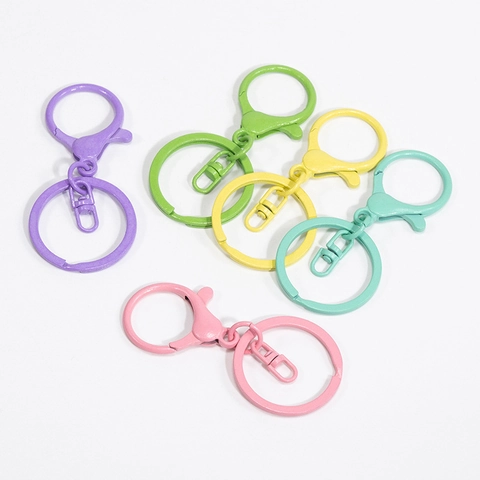 Colorful Baked Paint Alloy Lobster Clasp Keychain Parts DIY Swivel Hook Key Rings Set For Bag Hanging Craft Accessories