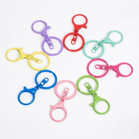Colorful Baked Paint Alloy Lobster Clasp Keychain Parts DIY Swivel Hook Key Rings Set For Bag Hanging Craft Accessories