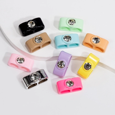 DIY Acryl Strass Schuhschnallen Bunte Doppel-Loch Schiebeanhänger Für Schlüsselanhänger Halsketten Armbänder Schmuckherstellung Zubehör