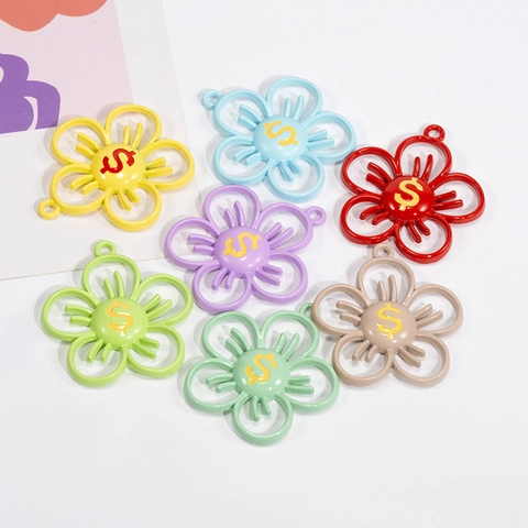 Alloy Flower Hollow Pendant Dollar Sign Charm DIY Jewelry Making Accessories For Necklace Earrings Bracelet Keychain Women Gift