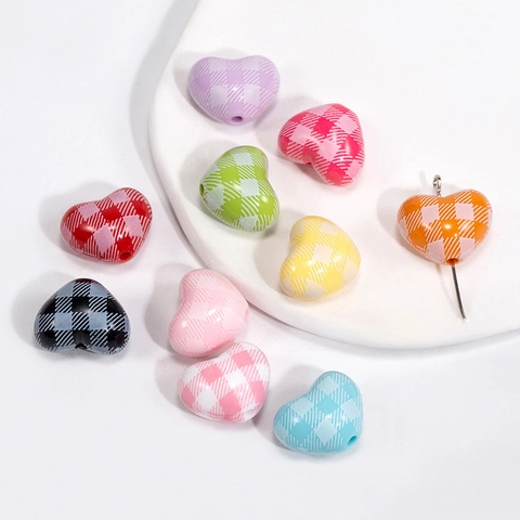 Cuentas de Acrílico a Cuadros Corazón Estrella Redonda Cuadrada Cuentas Sueltas para Hacer Joyas DIY Llavero Cadena de Teléfono Accesorios