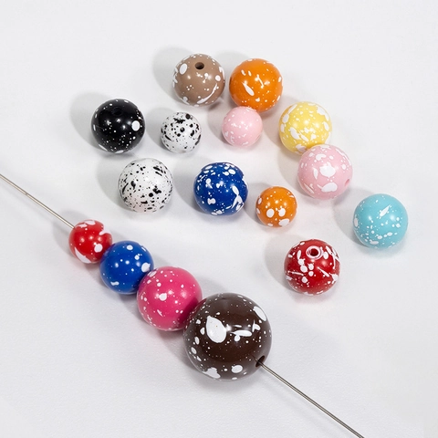 Acryl Spat Ronde Kralen DIY Sieraden Maken Benodigdheden Kleurrijke Graffiti Patroon Losse Kralen Voor Kettingen Armbanden Sleutelhangers