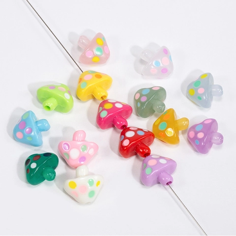 Cartoon Mushroom Acrylic Beads Polka Dot Smile Face Colorful Beads For DIY Jewelry Making Phone Bag Chain Accessories
