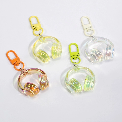 Porte-clés Créatif en Forme d'Écouteur en Acrylique Peinture Métallisée Note de Musique Pendentif de Sac Tendance Iridescent Ornement de Sac à Dos Accessoire Mode