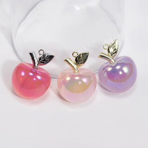 Colgantes de Frutas de Acrílico Iridiscente Manzana Fresa Melocotón Dijes para Joyería DIY Accesorios de Bolso Llavero Decoración Regalo