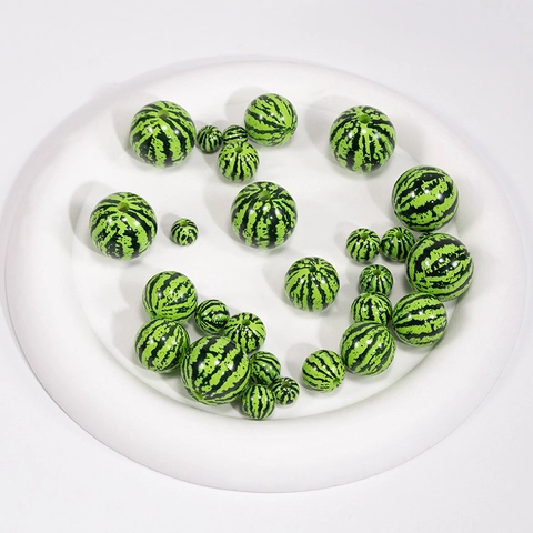 Acrylic Watermelon Printed Round Beads Fruit Pattern Loose Spacer Beads For DIY Jewelry Making Keychain Bracelet Necklace Accessories
