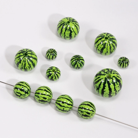 Acrylic Watermelon Printed Round Beads Fruit Pattern Loose Spacer Beads For DIY Jewelry Making Keychain Bracelet Necklace Accessories