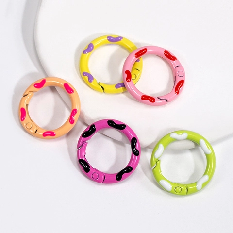Hand Painted Enamel Donut Style Round Spring Buckle Alloy Polka Dot Open Gate Ring For Keychain Bag Jewelry DIY Connection Buckle