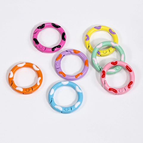 Hand Painted Enamel Donut Style Round Spring Buckle Alloy Polka Dot Open Gate Ring For Keychain Bag Jewelry DIY Connection Buckle