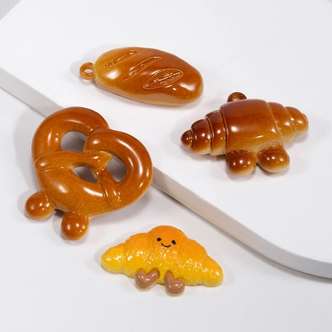 Cute Cartoon Acrylic Bread Charms Simulation Food Croissant Pretzel DIY Jewelry Accessories For Keychain Bag Pendants
