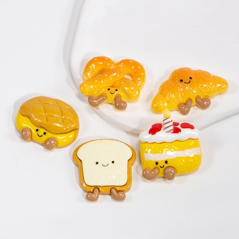 Cute Cartoon Acrylic Bread Charms Simulation Food Croissant Pretzel DIY Jewelry Accessories For Keychain Bag Pendants