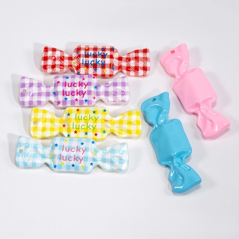Acrylic Simulated Candy Shape DIY Charms With Lucky Grid Star Pattern For Keychain Phone Case Jewelry Making Accessories