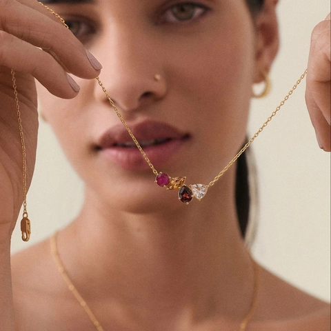 Stainless Steel Necklace Women Elegant Multi Color Inlaid Zirconia Pendant Geometric Clavicle Chain Fashion Jewelry Gift