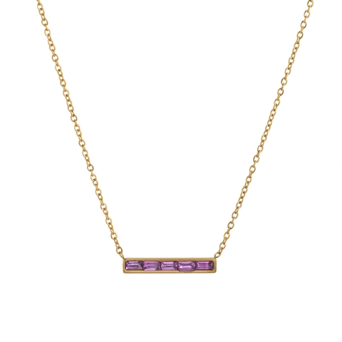 Roestvrij Stalen Rechthoek Bar Geboortesteen Hanger Ketting 18K Verguld Luxe Strass Sieraden Voor Vrouwen Cadeau