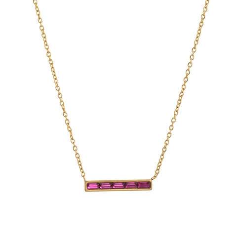 Roestvrij Stalen Rechthoek Bar Geboortesteen Hanger Ketting 18K Verguld Luxe Strass Sieraden Voor Vrouwen Cadeau