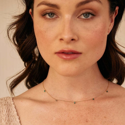 18K Gold Plated Titanium Steel Birthstone Necklace For Women Elegant 12 Months Rectangular Rhinestone Pendant Fashion Jewelry Birthday Gift