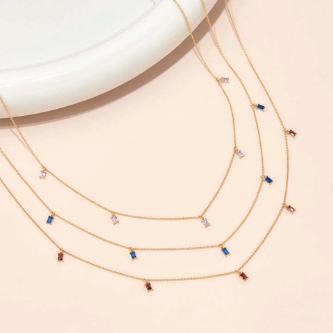 18K Gold Plated Titanium Steel Birthstone Necklace For Women Elegant 12 Months Rectangular Rhinestone Pendant Fashion Jewelry Birthday Gift