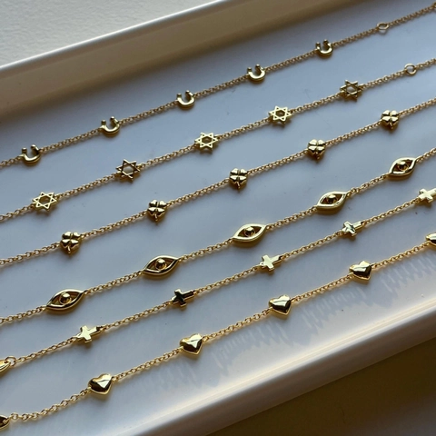 Minimalist Titanium Steel Gold Plated Necklace For Women Small Cross Clover Evil Eye Heart Horseshoe Star Pendant Jewelry