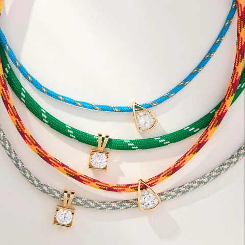 Vintage Braided Rope Necklace With Geometric Copper Zircon Pendant Gold Plated Colorful Cord Neckwear For Women Jewelry
