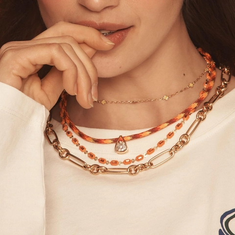 Vintage Braided Rope Necklace With Geometric Copper Zircon Pendant Gold Plated Colorful Cord Neckwear For Women Jewelry
